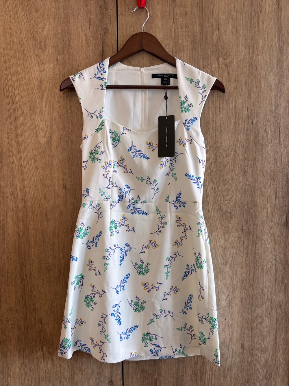 French Connection Women's Coquette Off White Floral Sweetheart Neck Mini Dress 2
